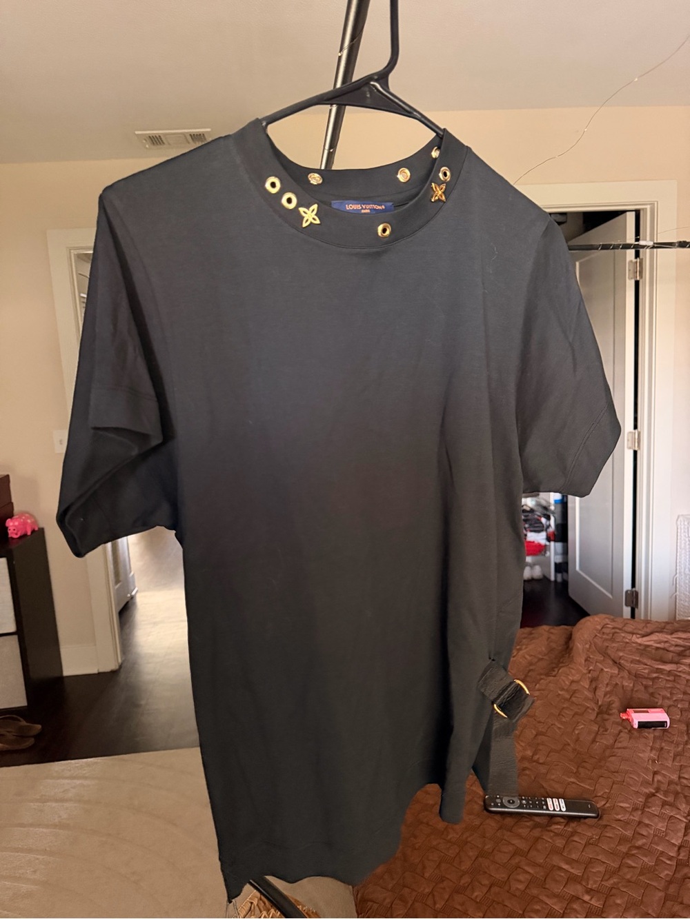 Louis Vuitton Black Short Sleeve T-Shirt with Gold Grommet Accents